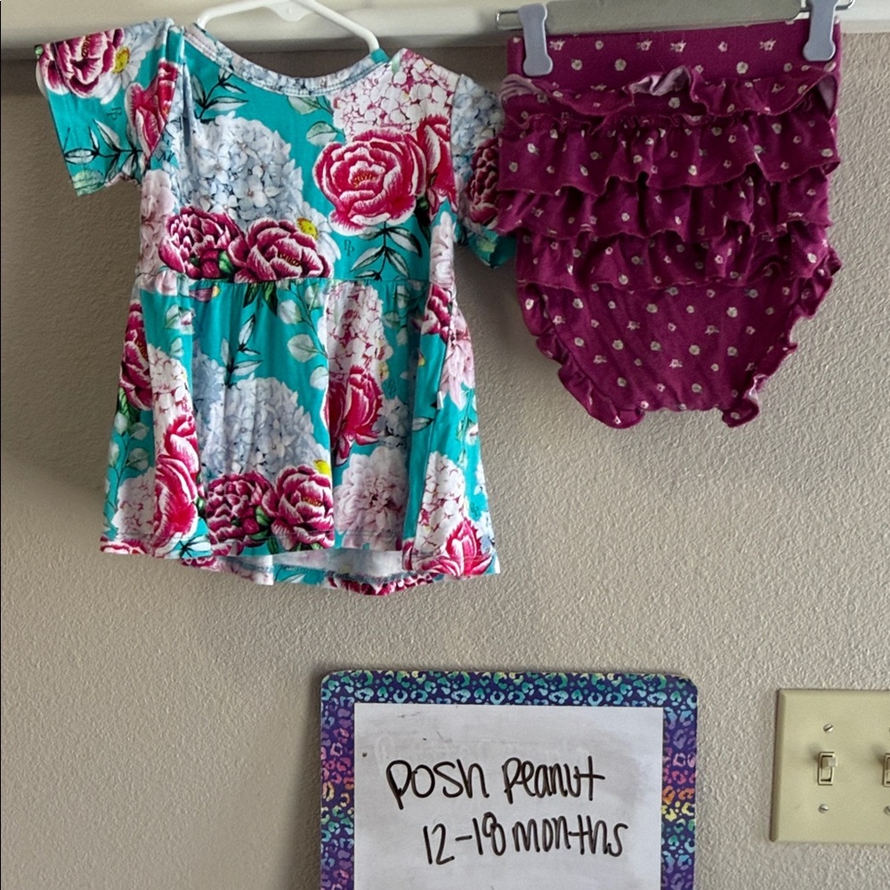Posh Peanut Teal Floral Dress with Purple Ruffled Bloomers
